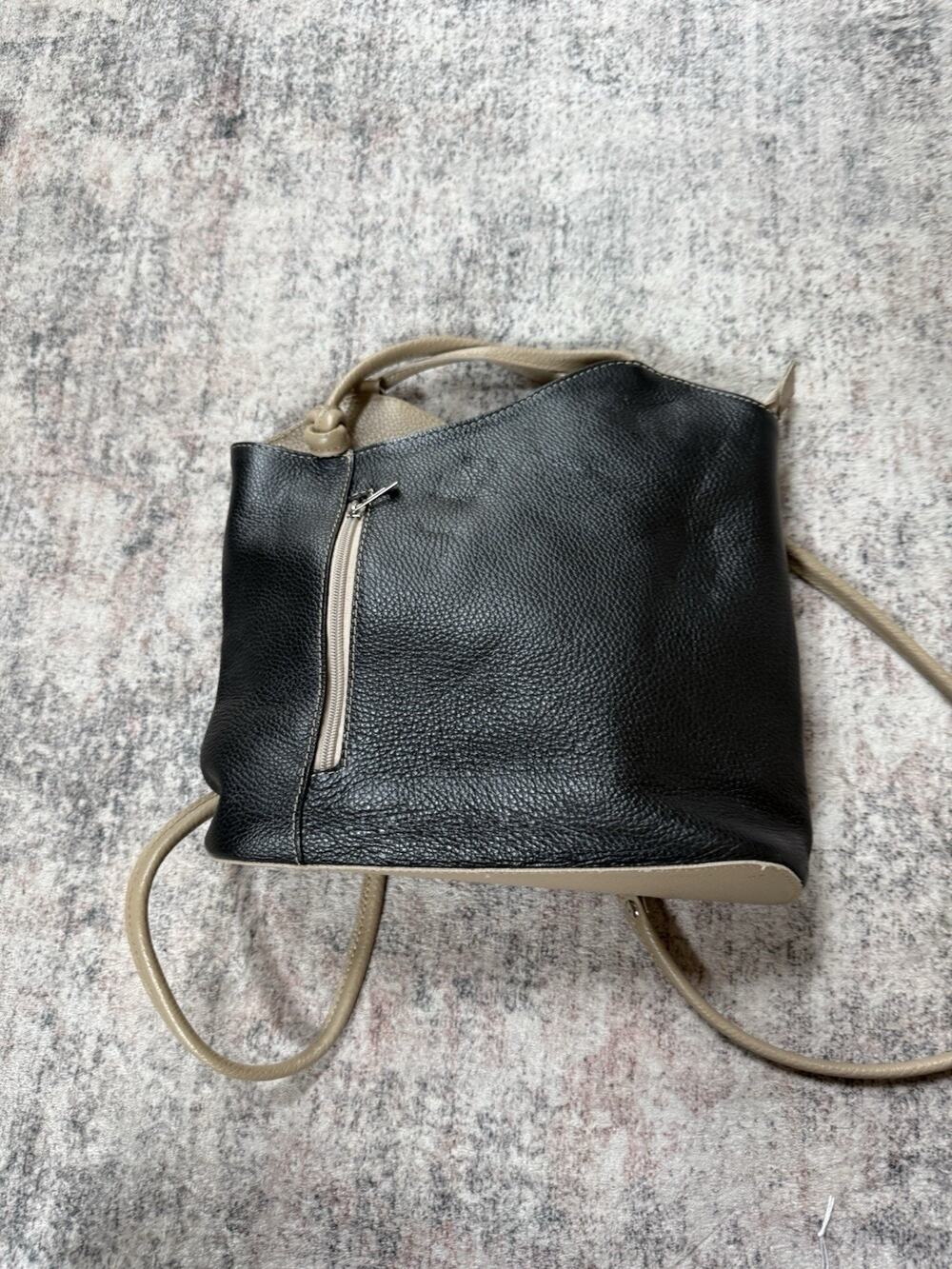 Borse In Pelle Made in Italy Leather Convertible Backpack Shoulder Bag Black